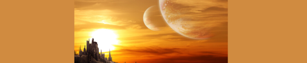 planets in the sky on an orange background