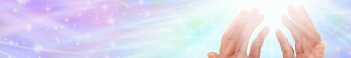 light coming from healing hands on a purple background